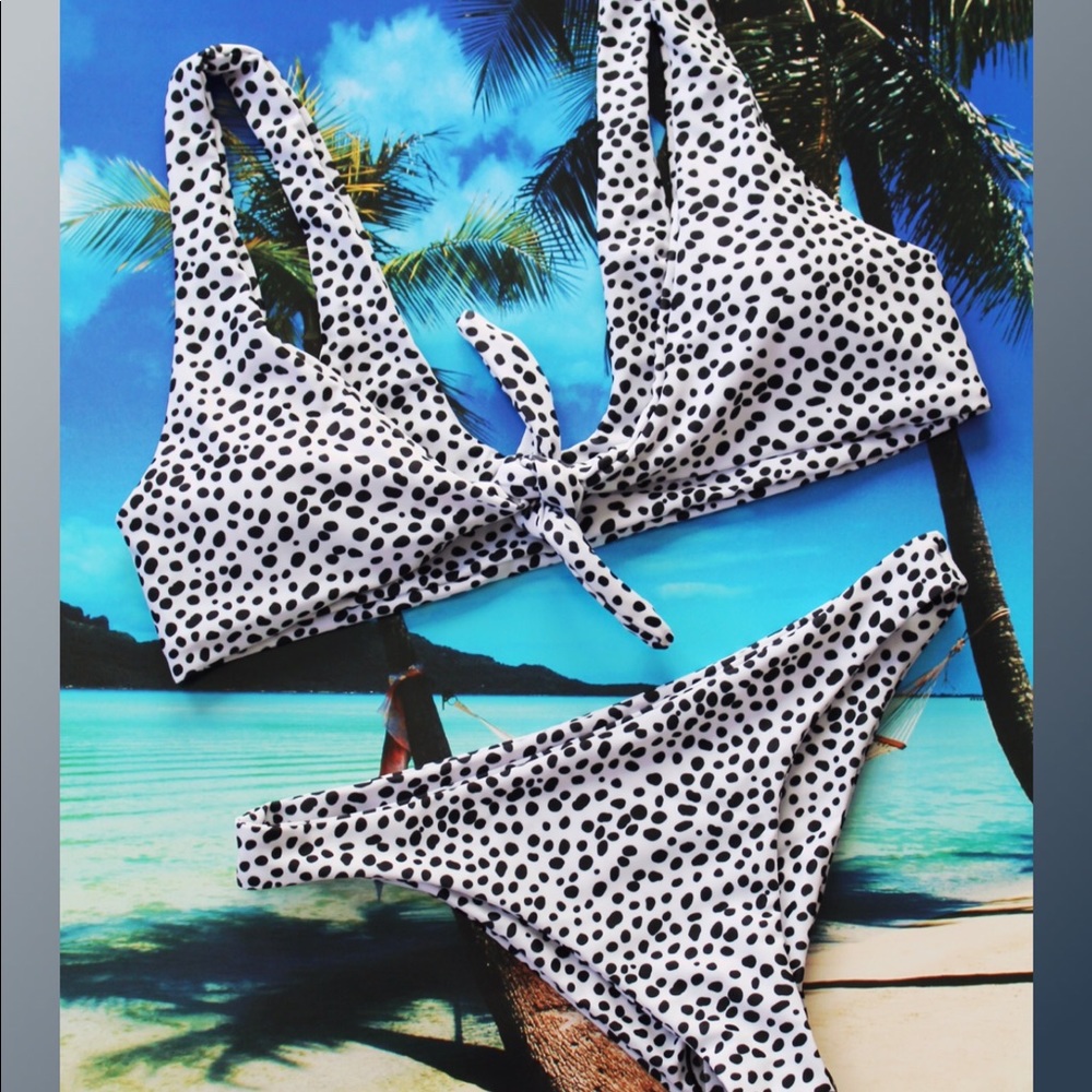 Never worn black and white polka dot bikini